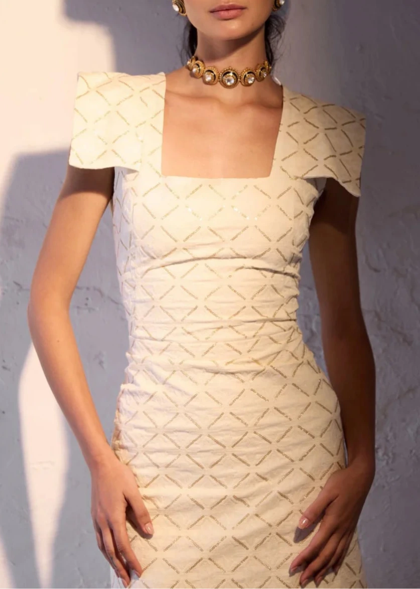 Vestido África Beige y Dorado