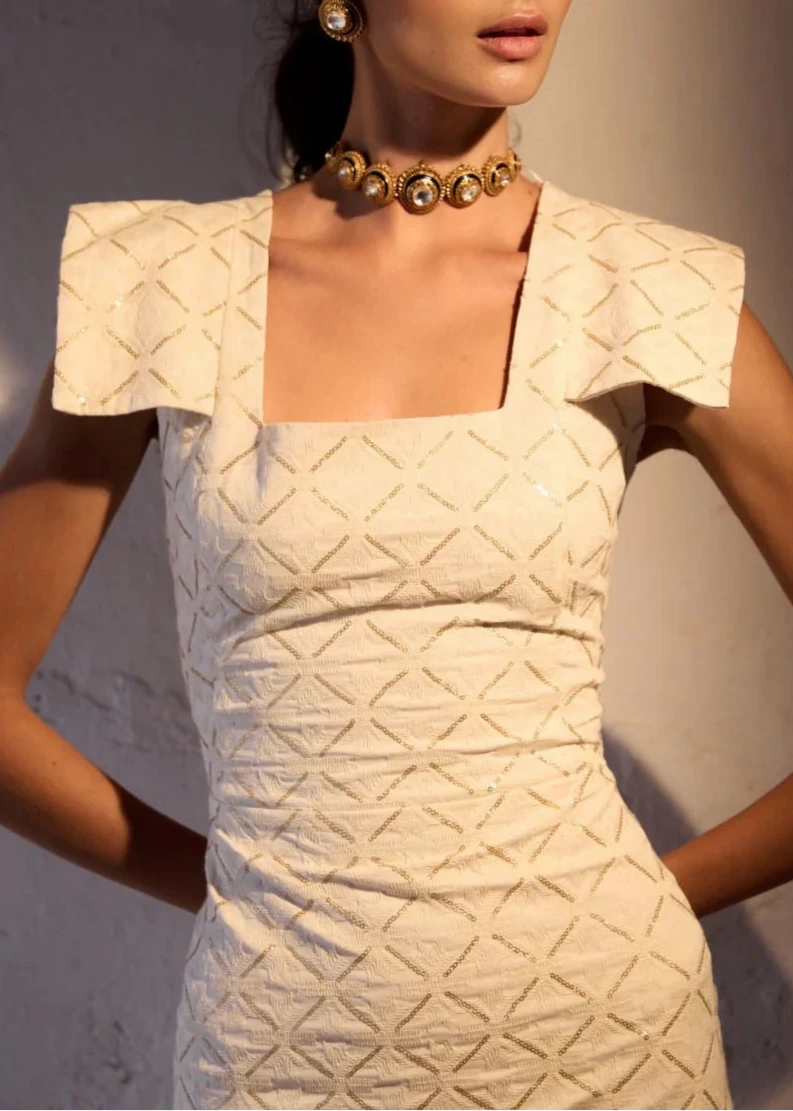 Vestido África Beige y Dorado