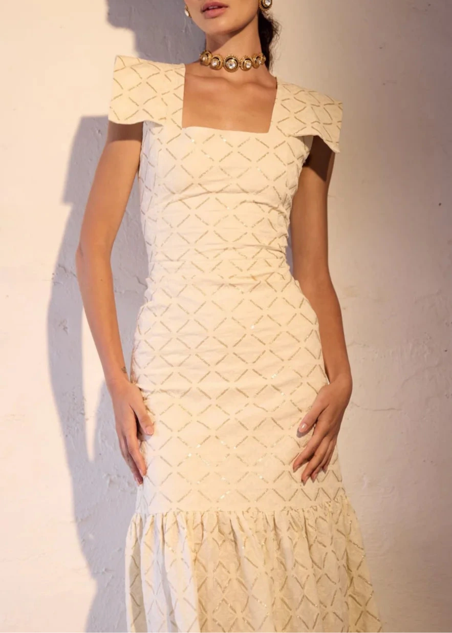 Vestido África Beige y Dorado