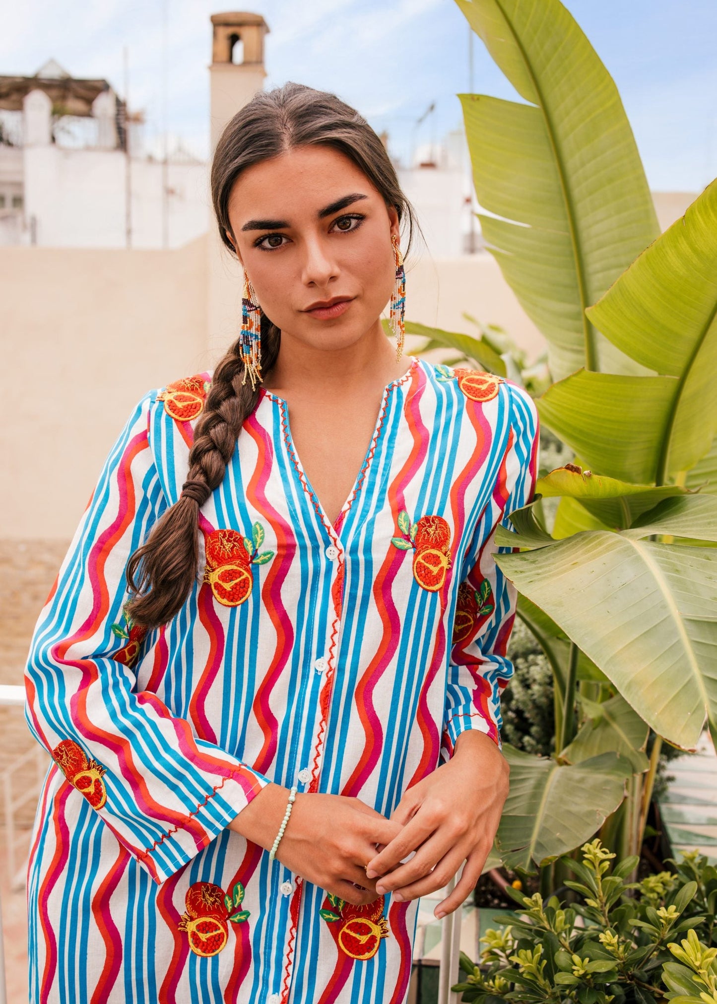 Kaftan Rayas Celestes Granadas