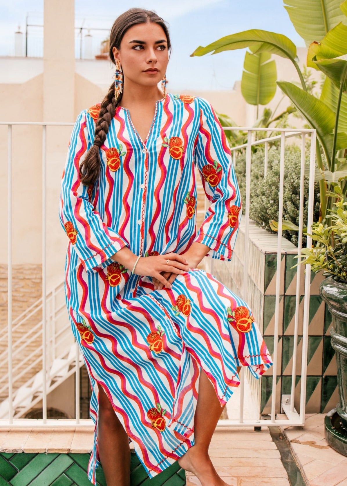Kaftan Rayas Celestes Granadas