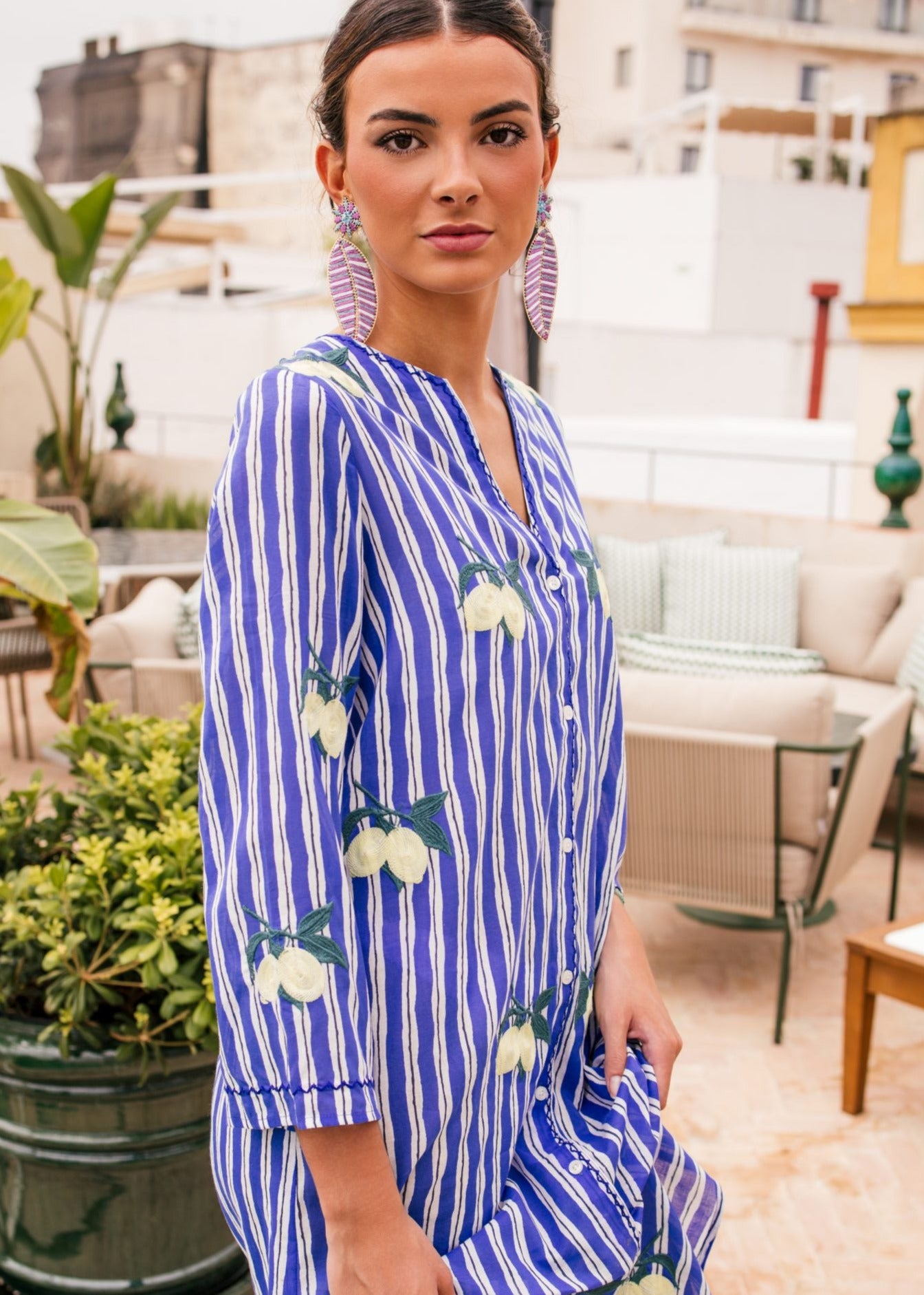 Kaftan Rayas Azules Limones