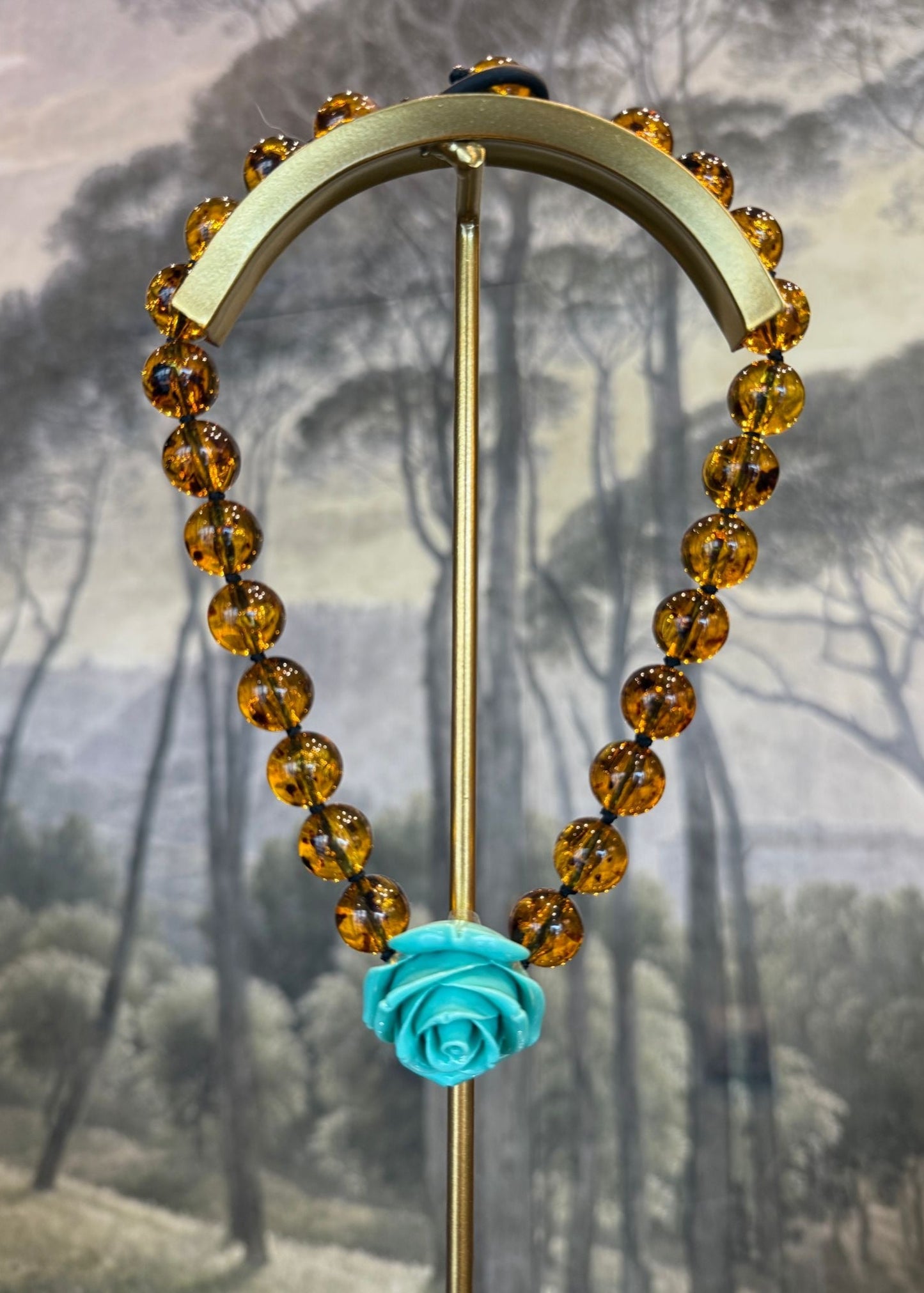 Collar Rosa Ámbar y Verde Agua