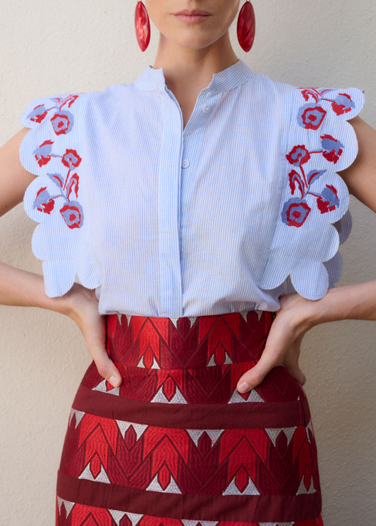 Camisa Anna Bordados Azul