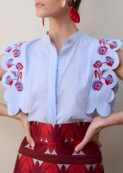 Camisa Anna Bordados Azul