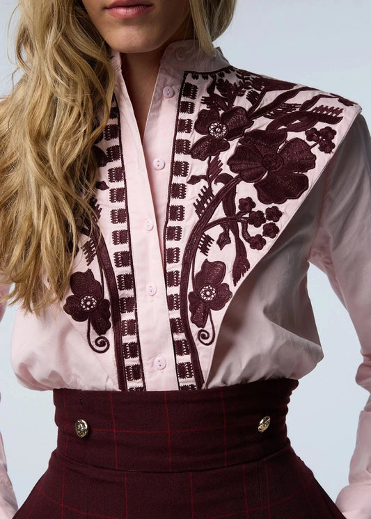 Camisa Mani Bordada Rosa