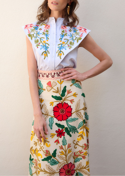 Camisa Mani Bordados Azul