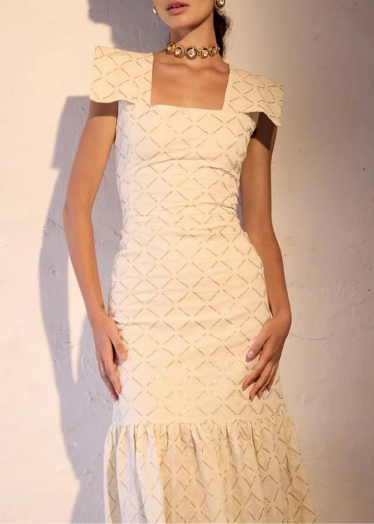 Vestido África Beige y Dorado