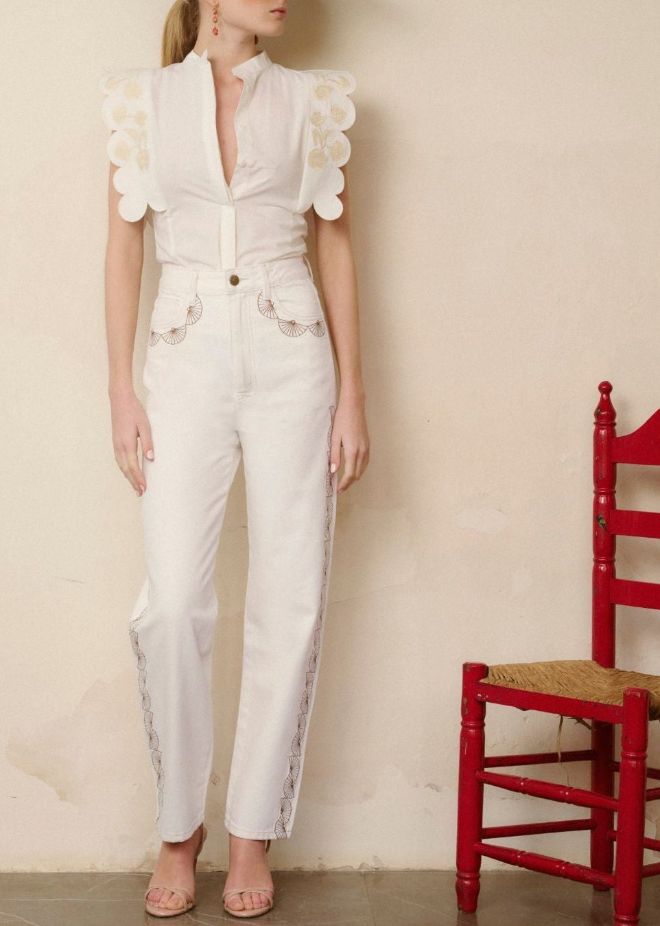 Camisa Anna Bordados Beige