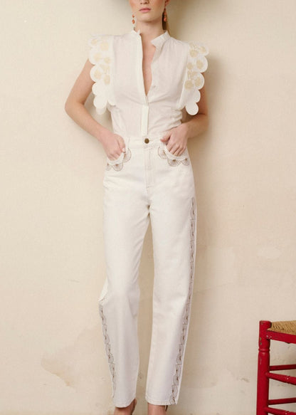 Camisa Anna Bordados Beige