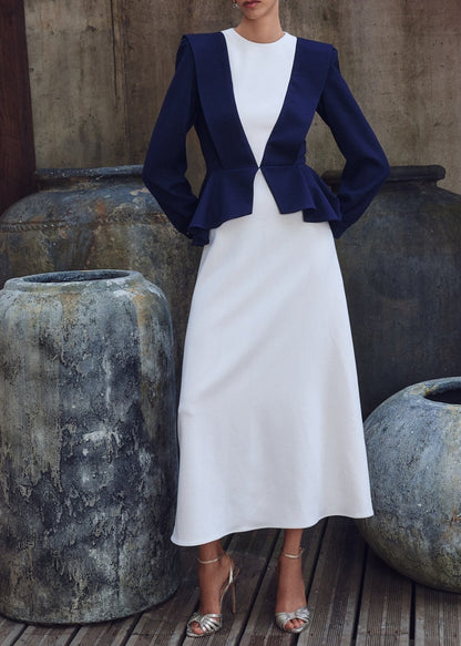Vestido Daniela Beige y Azul Marino