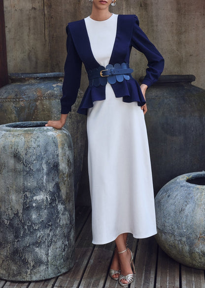 Vestido Daniela Beige y Azul Marino