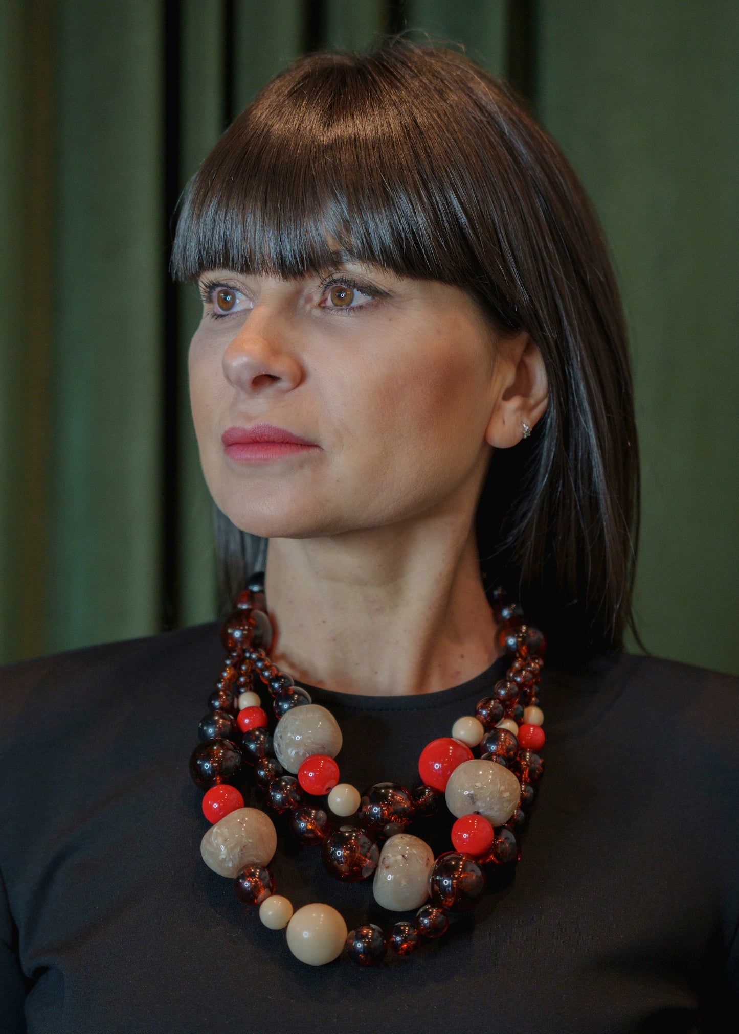 Collar Triana C Beige Ámbar Rojo