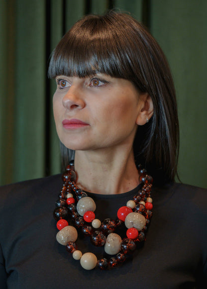 Collar Triana C Beige Ámbar Rojo