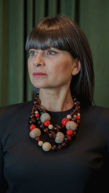 Collar Triana C Beige Ámbar Rojo