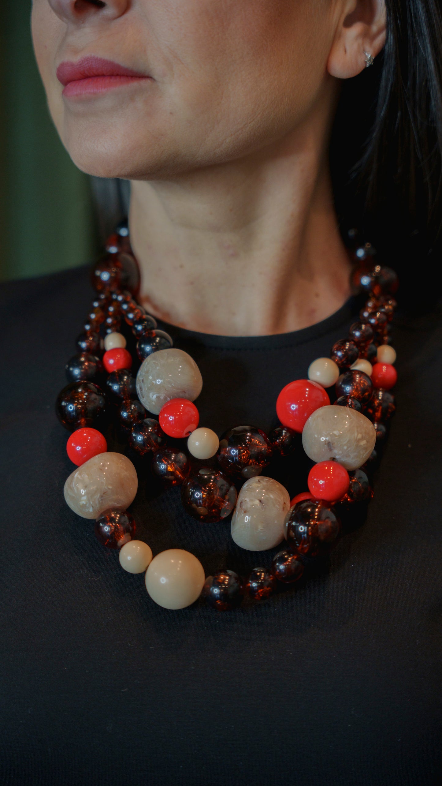 Collar Triana C Beige Ámbar Rojo