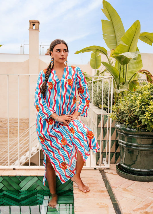 Kaftan Rayas Celestes Granadas